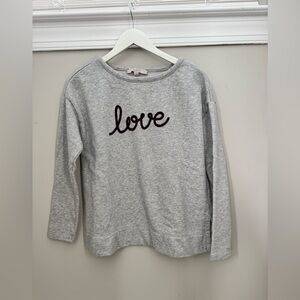 LOFT Gray Love Script Sweatshirt – Cozy Valentine’s Day Top (Burgundy Writing)